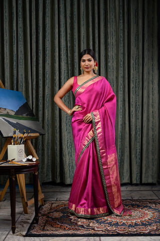 Pink & Green Banarasi Silk Saree