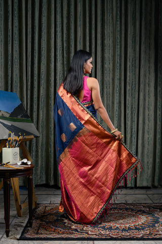Navy & Deep Purple Banarasi Silk Saree