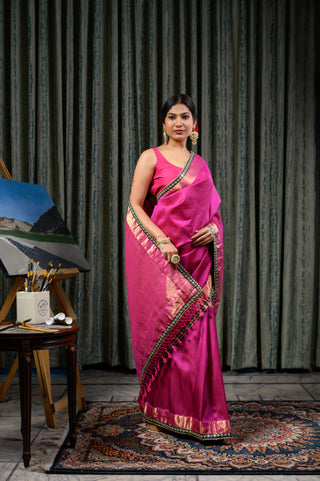 Pink & Green Banarasi Silk Saree