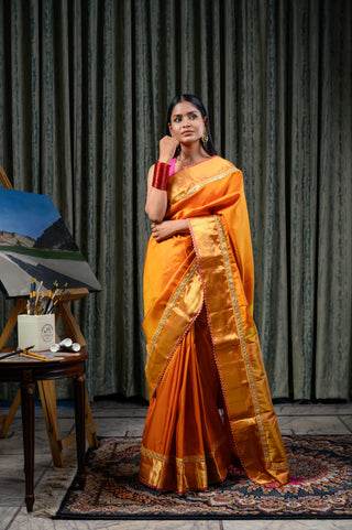 Mustard & Pink Banarasi Silk Saree
