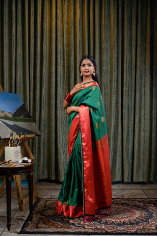 Green & Pink Banarasi Silk Saree