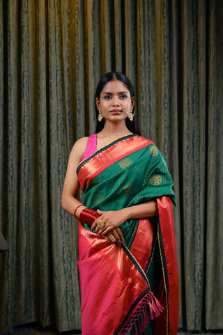Green & Pink Banarasi Silk Saree