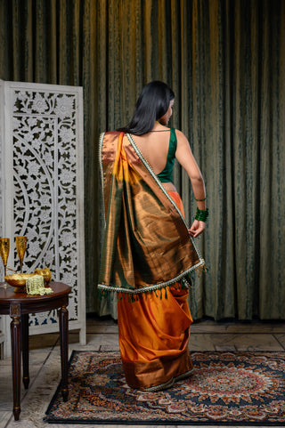 Orange & Green Banarasi Silk Saree