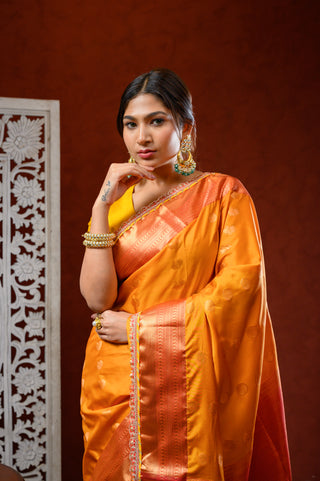 Orange & Fuchsia Banarasi Silk Saree
