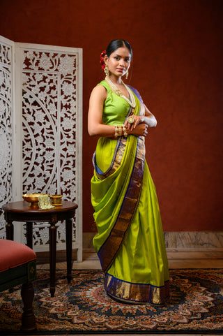 Parrot Green & Blue Banarasi Silk Saree