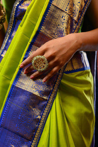 Parrot Green & Blue Banarasi Silk Saree