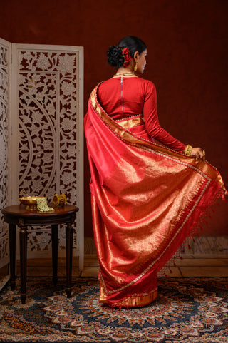 Saree with Blouse (Red & Golden)