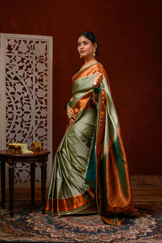 Saree with Blouse  ( Light Green and Dark Green)