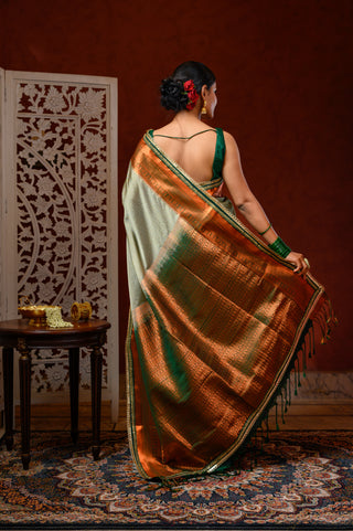 Saree with Blouse  ( Light Green and Dark Green)