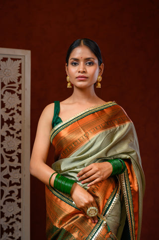 Saree with Blouse  ( Light Green and Dark Green)