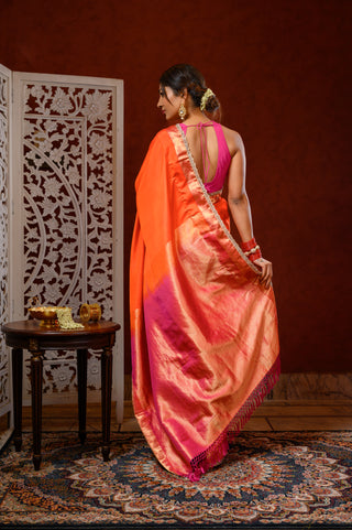 Saree with Blouse (Orange & Pink)