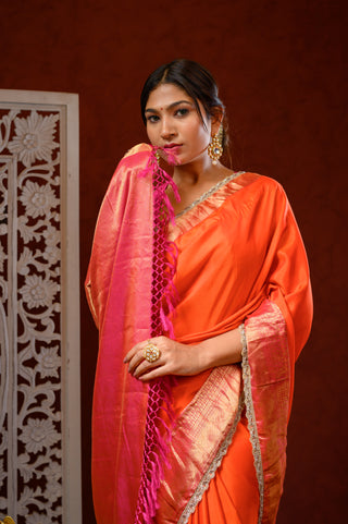 Saree with Blouse (Orange & Pink)