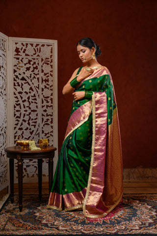 Saree with Blouse (Green & Purple)