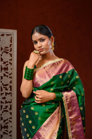 Saree with Blouse (Green & Purple)