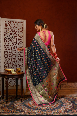 Saree with Blouse (Black & Pink)