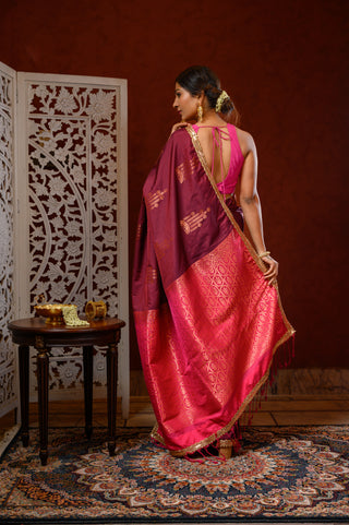 Saree with Blouse (Maroon & Magenta)