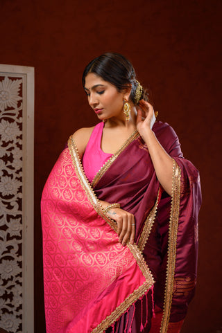 Saree with Blouse (Maroon & Magenta)