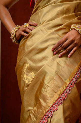 Saree with Blouse (Beige & Red)