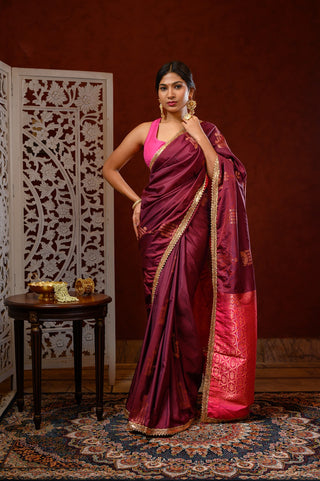 Saree with Blouse (Maroon & Magenta)