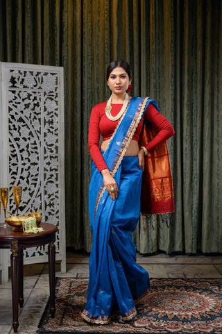 Royal Blue & Maroon Chanderi Silk Saree