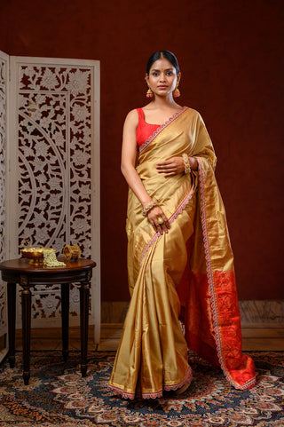 Saree with Blouse (Beige & Red)