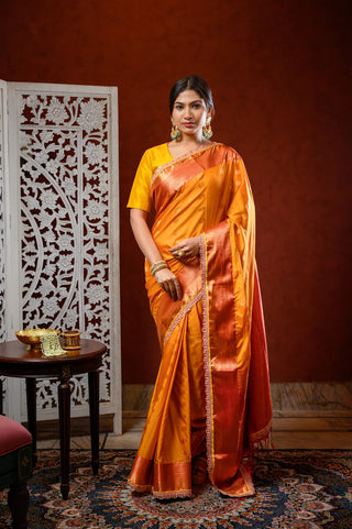 Orange & Fuchsia Banarasi Silk Saree