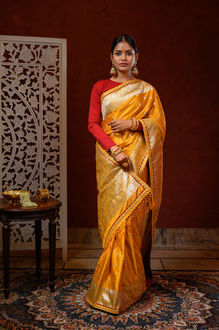 Mustard & Maroon Banarasi Silk Saree