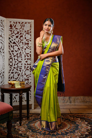 Parrot Green & Blue Banarasi Silk Saree