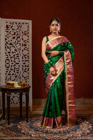 Saree with Blouse (Green & Purple)