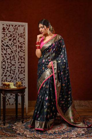 Saree with Blouse (Black & Pink)