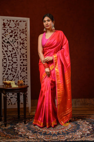 Saree with Blouse (Orange & Pink)